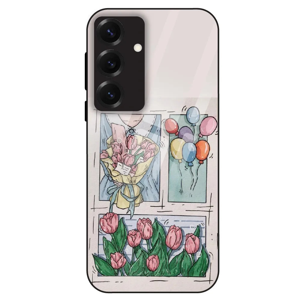 Tulip Aesthetic Sketch - Glass Case For Samsung Galaxy S25