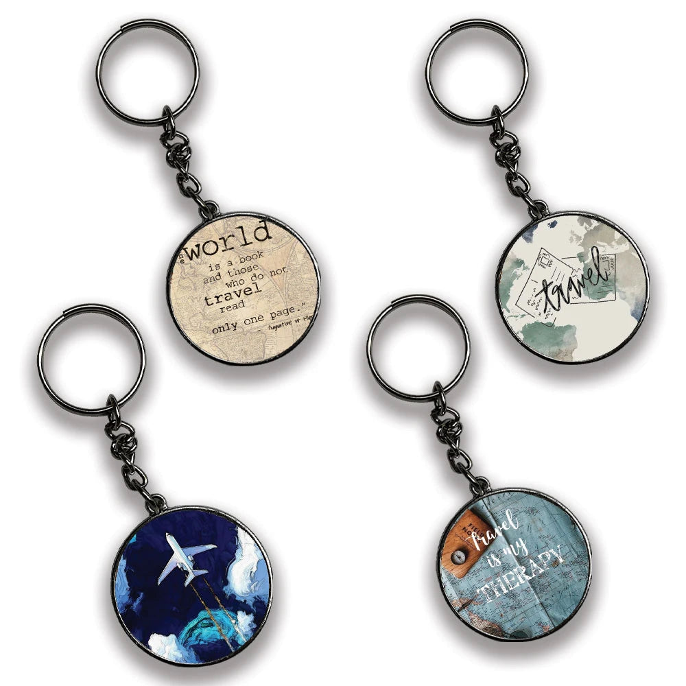 Travel - A Combo Of 4 Silver Border Keychains
