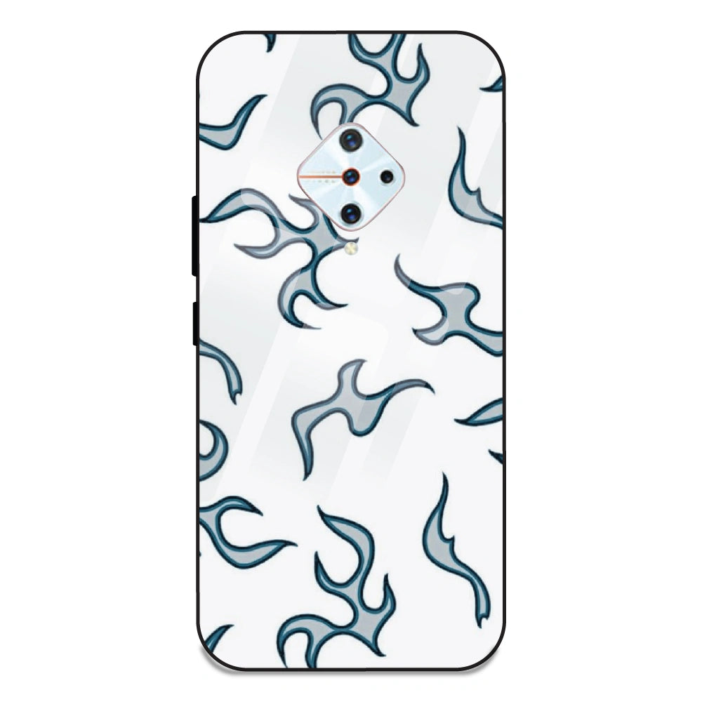 White And Blue Flames - Glass Case For Vivo S1 Pro