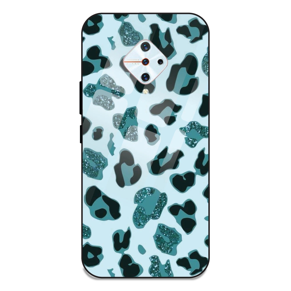 Blue Leopard Glitter Print - Glass Case For Vivo S1 Pro