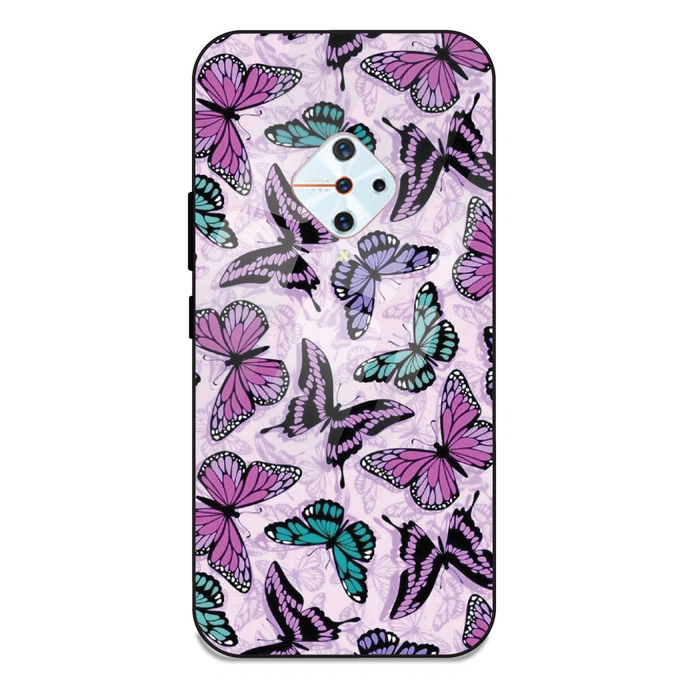Purple Butterflies - Glass Case For Vivo S1 Pro