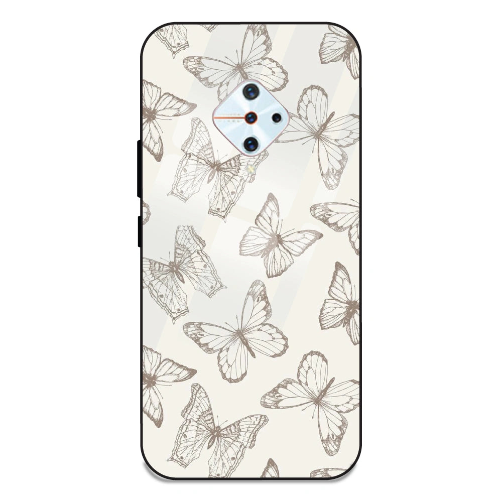 White Butterflies - Glass Case For Vivo S1 Pro