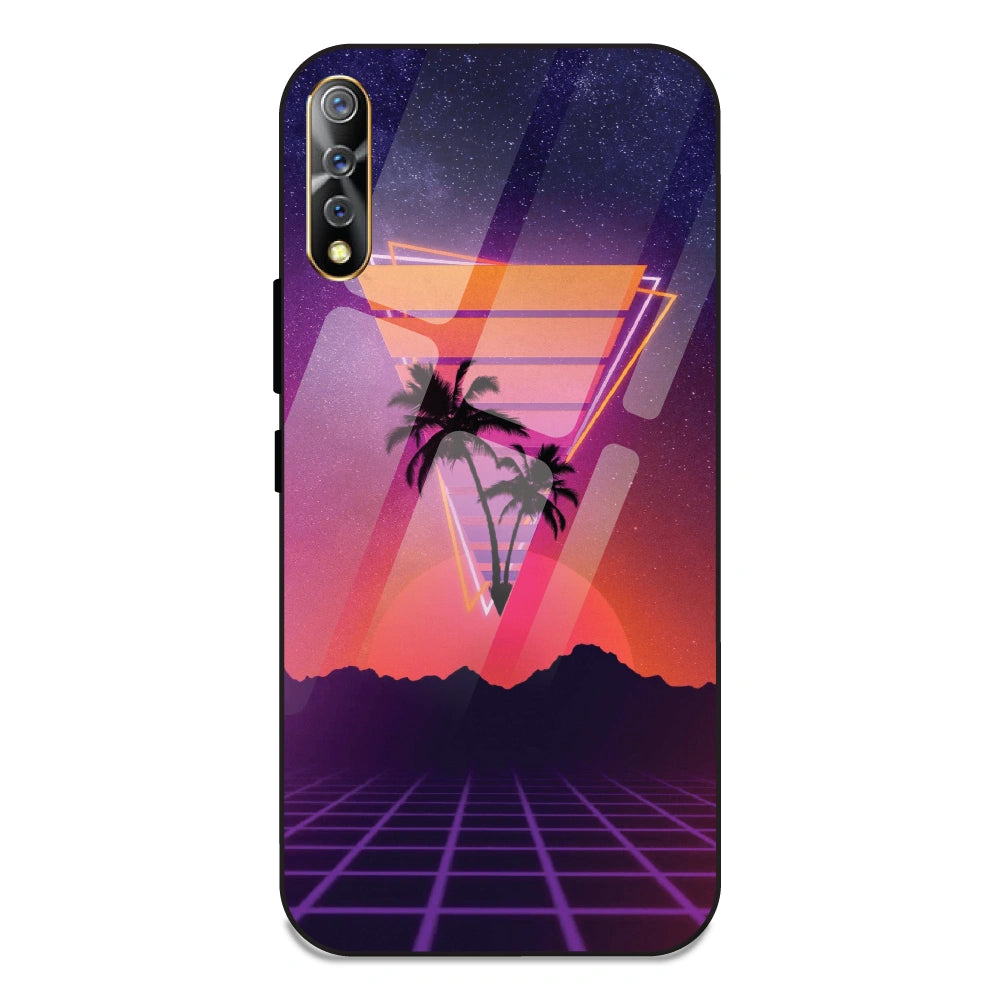 Sunset Grid Synthwave - Glass Case For Vivo S1