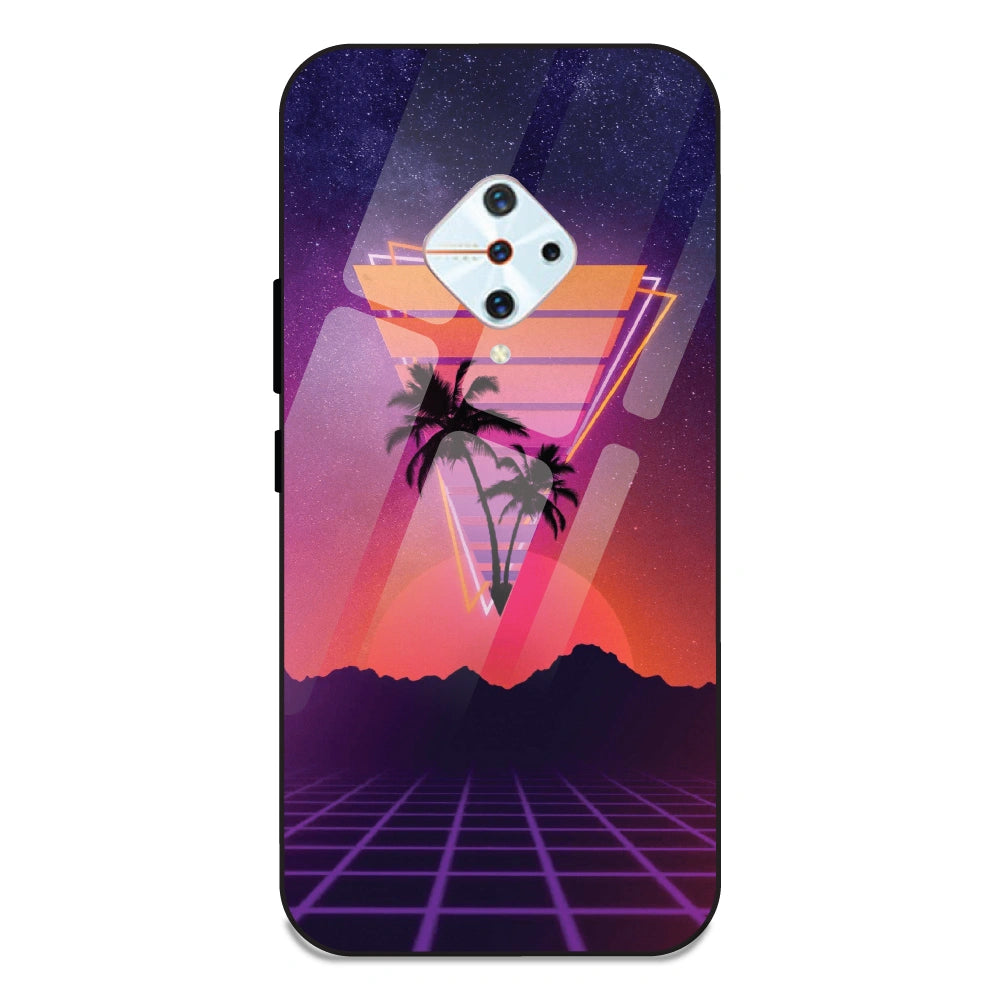 Sunset Grid Synthwave - Glass Case For Vivo S1 Pro