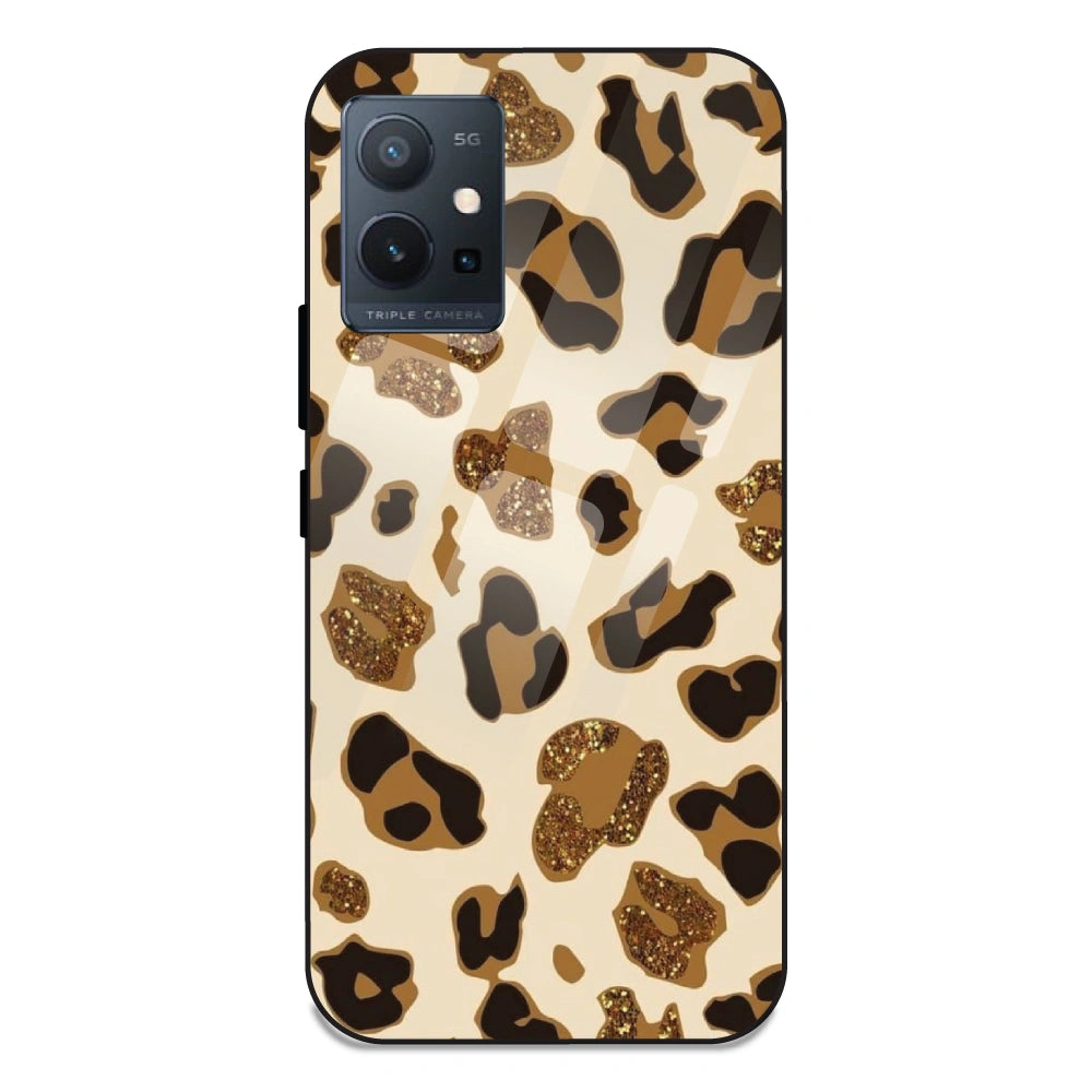Leopard Glitter Print - Glass Case For Vivo T1 5G