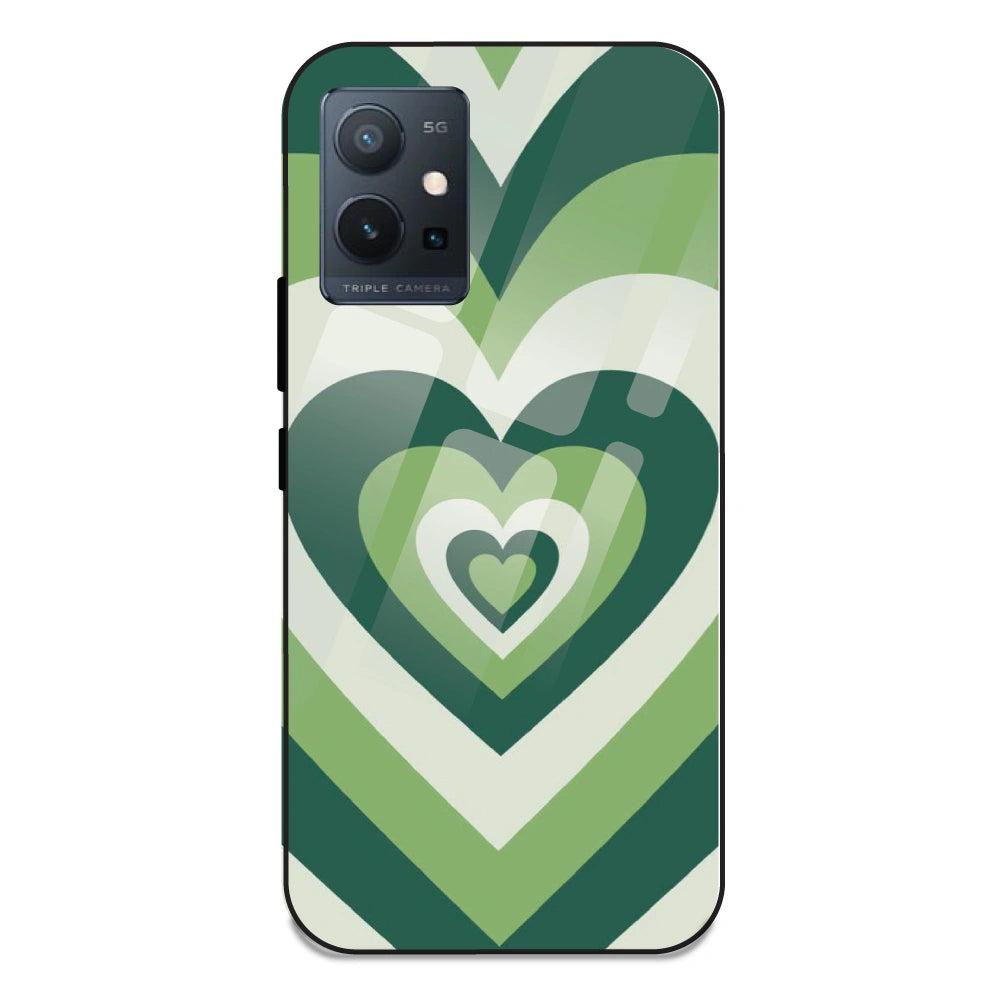 Green Hearts - Glass Case For Vivo T1 5G