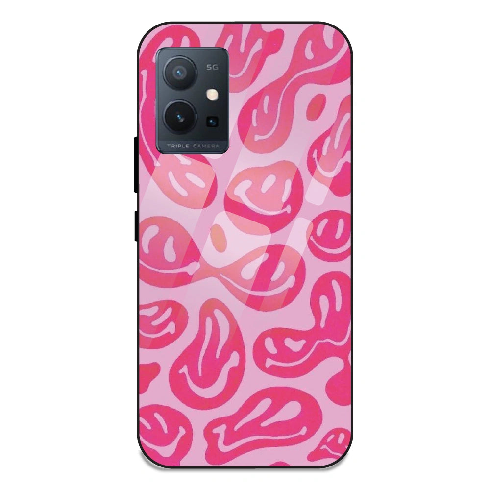 Pink Smilies - Glass Case For Vivo T1 5G