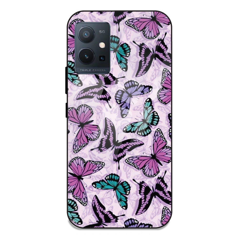 Purple Butterflies - Glass Case For Vivo T1 5G