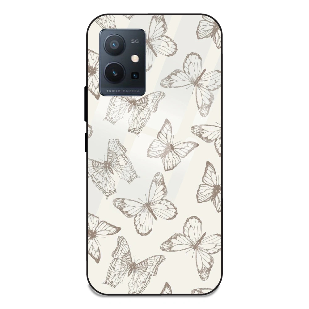 White Butterflies - Glass Case For Vivo T1 5G
