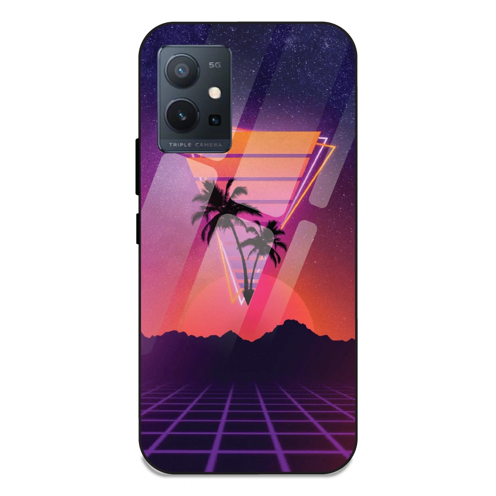 Sunset Grid Synthwave - Glass Case For Vivo T1 5G