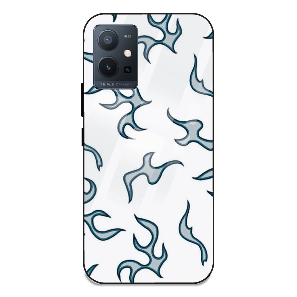 White And Blue Flames - Glass Case For Vivo T1 5G