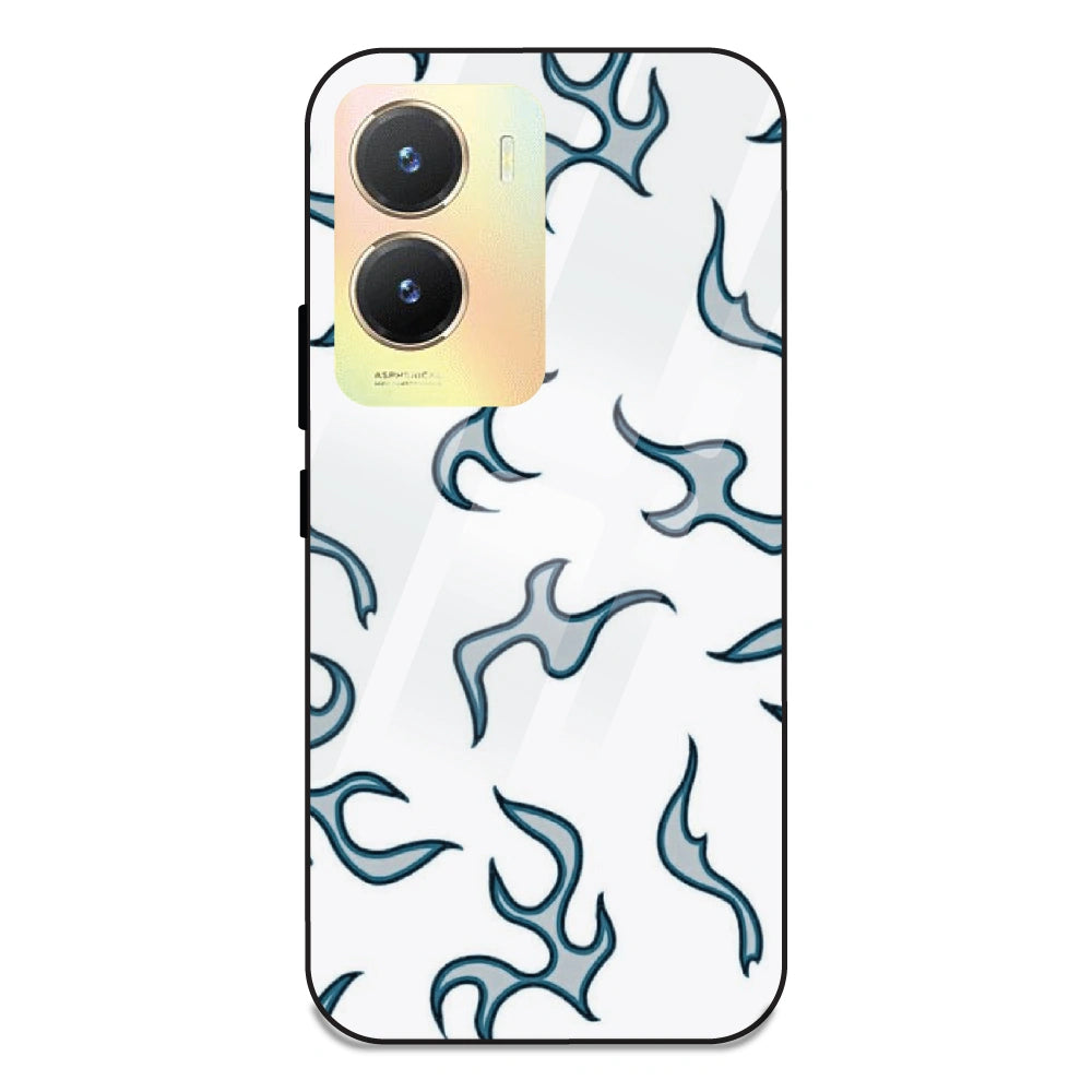 White And Blue Flames - Glass Case For Vivo T2X