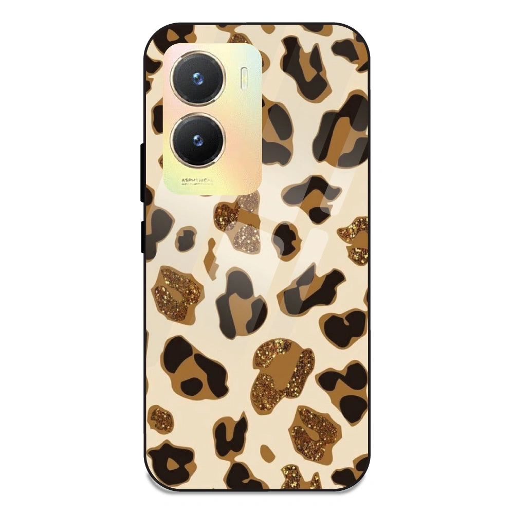 Leopard Glitter Print - Glass Case For Vivo T2X