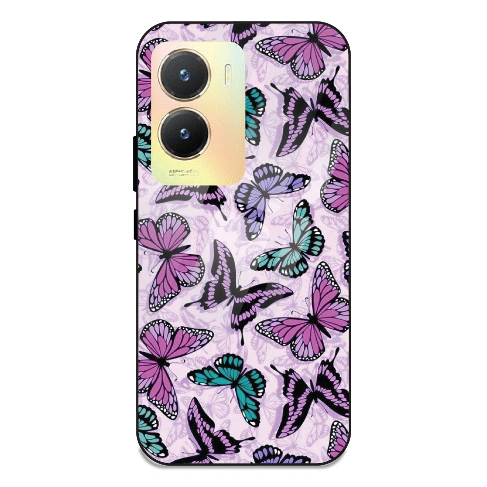 Purple Butterflies - Glass Case For Vivo T2X