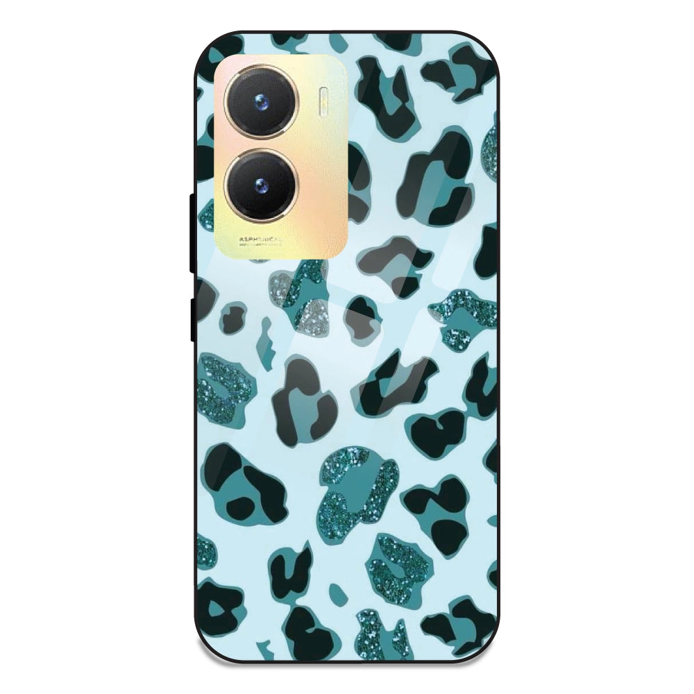 Blue Leopard Glitter Print - Glass Case For Vivo T2X