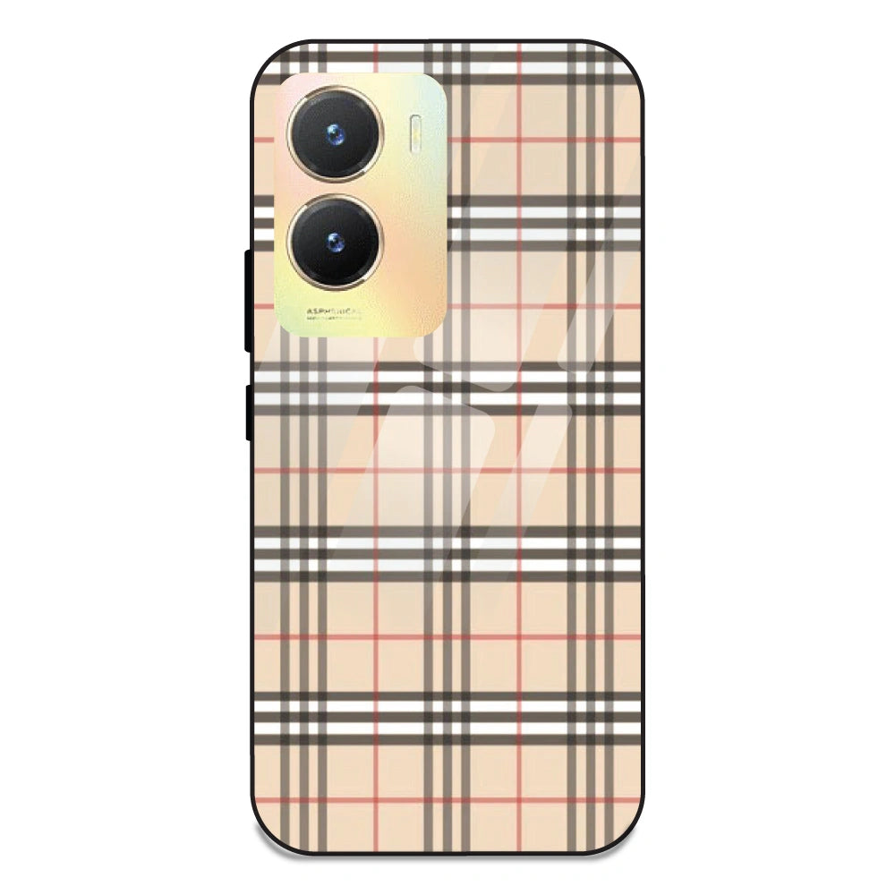 Yellow Checks - Glass Case For Vivo T2X