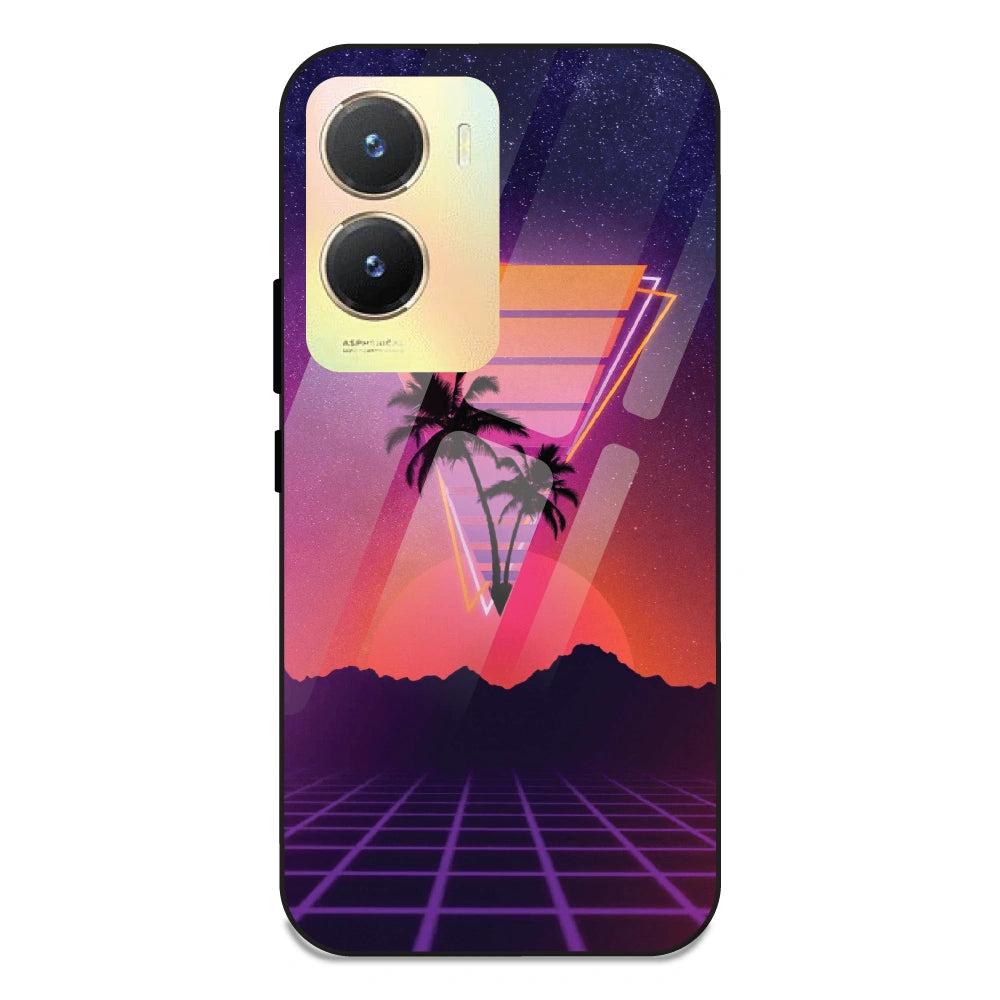 Sunset Grid Synthwave - Glass Case For Vivo T2X