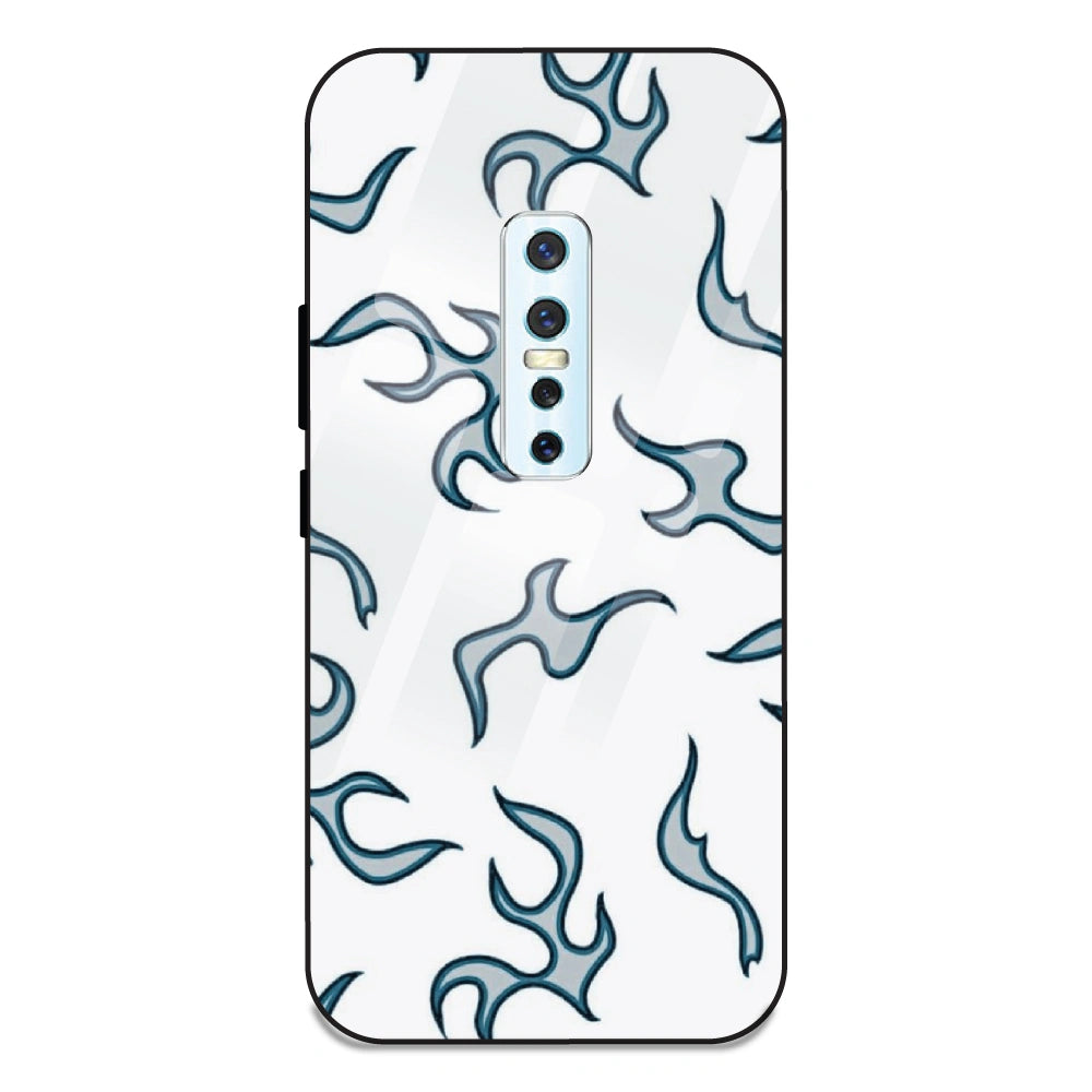 White And Blue Flames - Glass Case For Vivo V17 Pro