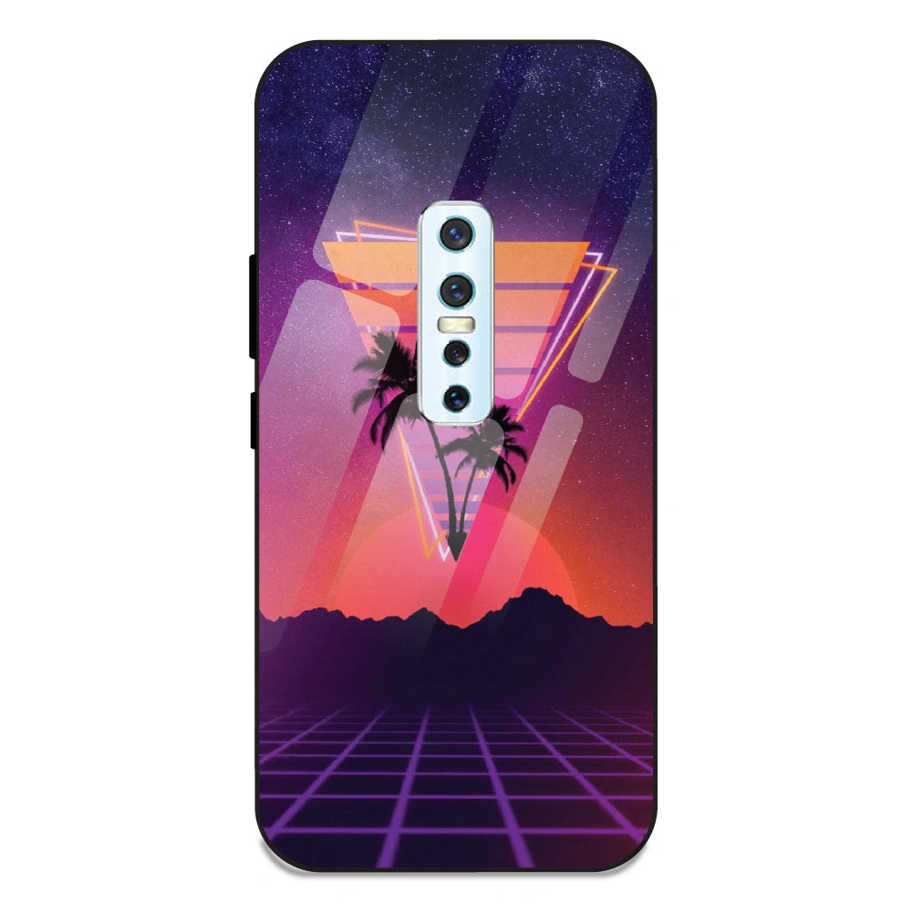 Sunset Grid Synthwave - Glass Case For Vivo V17 Pro
