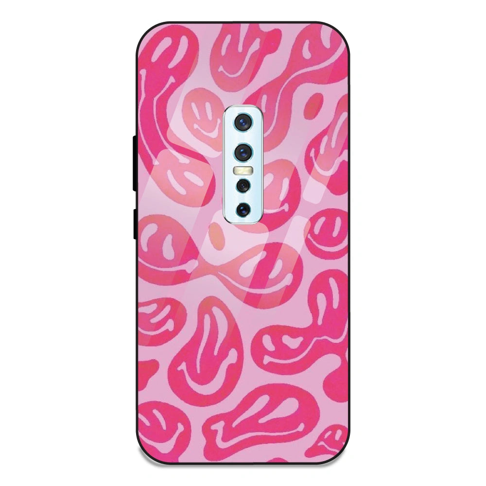 Pink Smilies - Glass Case For Vivo V17 Pro