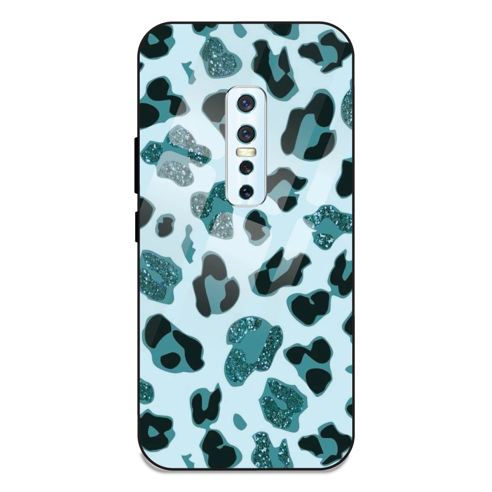 Blue Leopard Glitter Print - Glass Case For Vivo V17 Pro