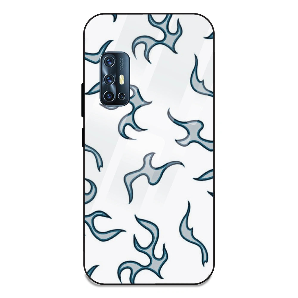 White And Blue Flames - Glass Case For Vivo V17