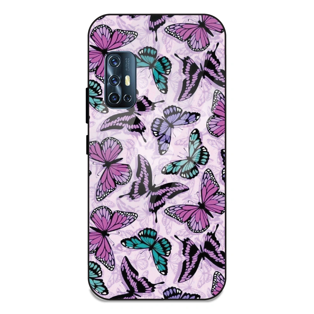 Purple Butterflies - Glass Case For Vivo V17