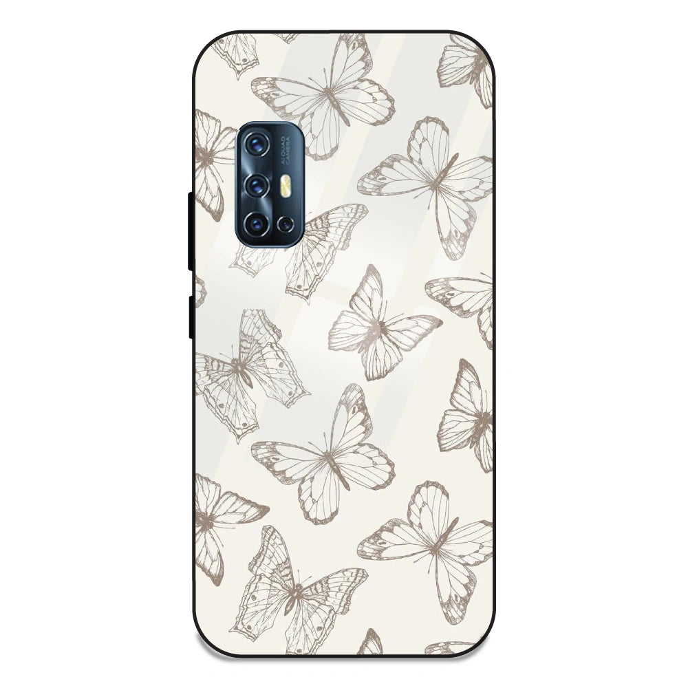 White Butterflies - Glass Case For Vivo V17
