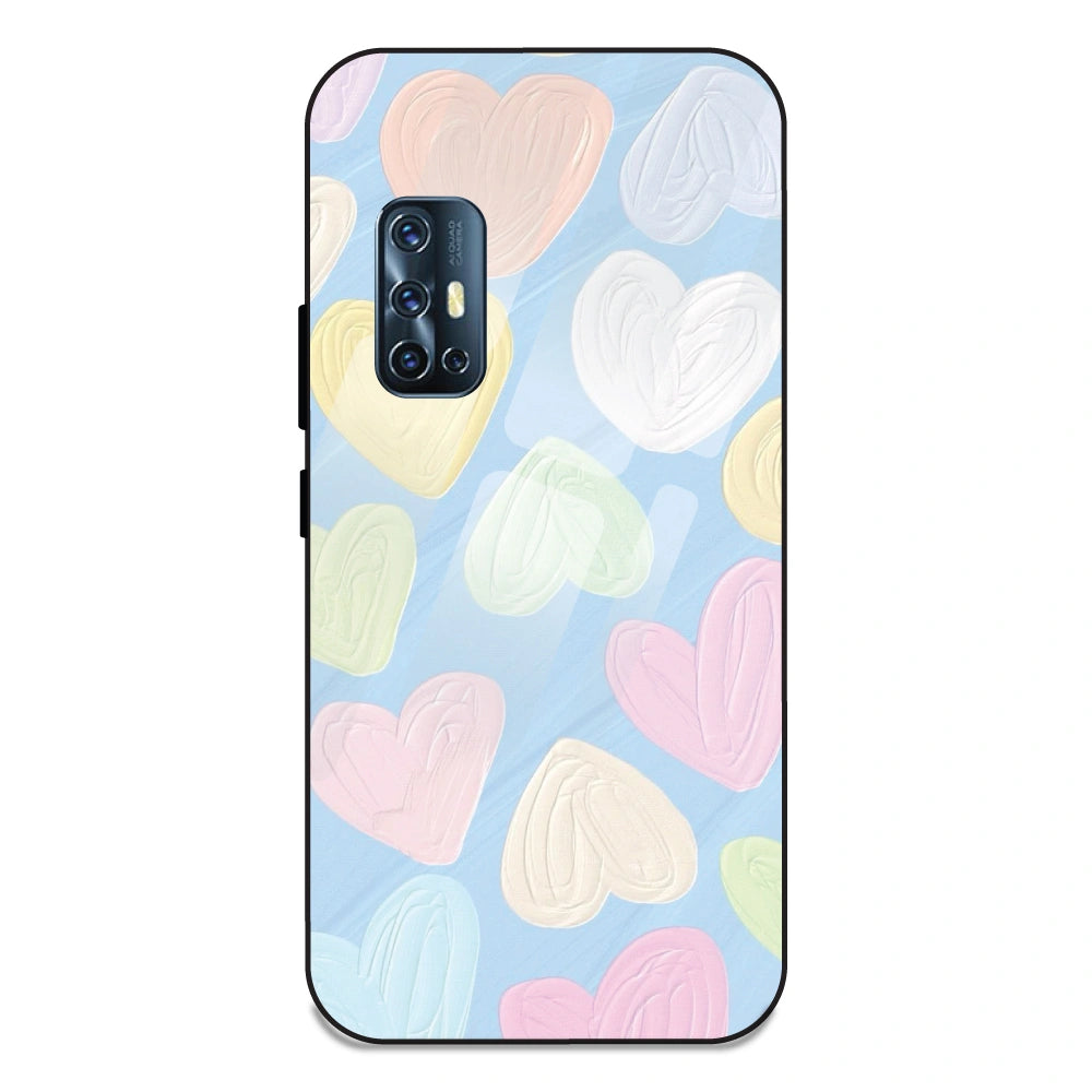 Pastel Hearts - Glass Case For Vivo V17