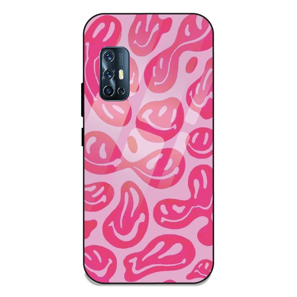 Pink Smilies - Glass Case For Vivo V17