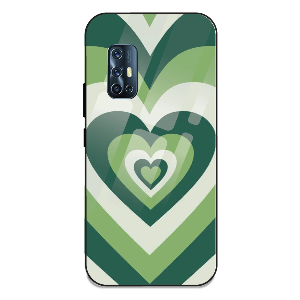 Green Hearts - Glass Case For Vivo V17