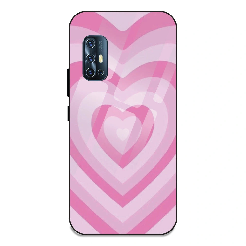 Pink Hearts - Glass Case For Vivo V17