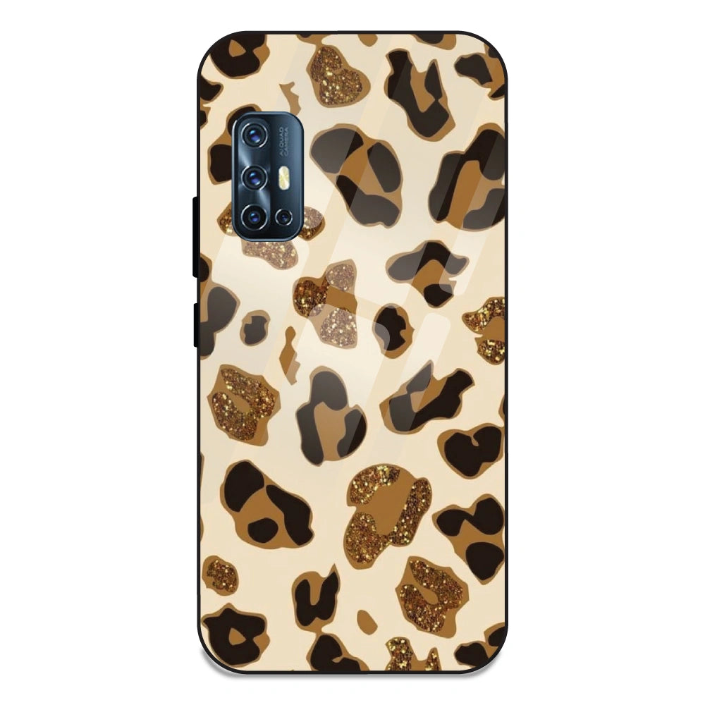Leopard Glitter Print - Glass Case For Vivo V17