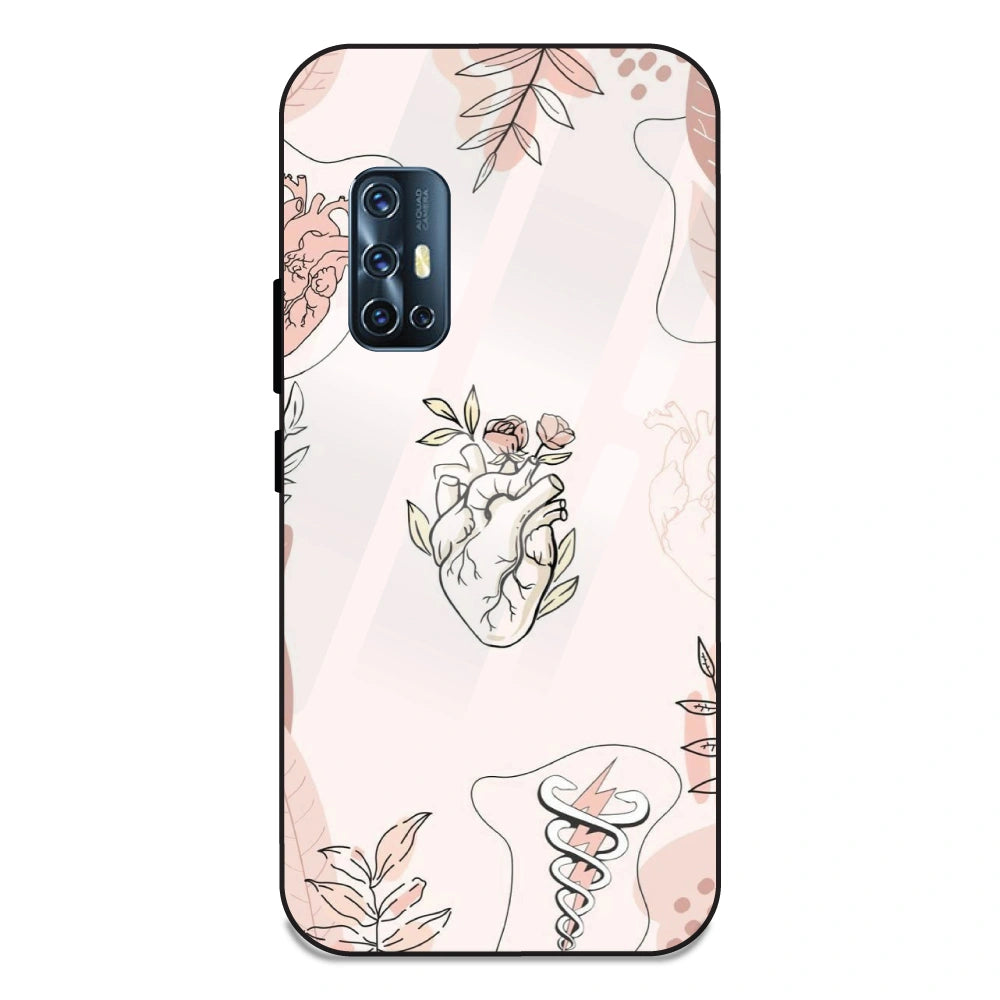 Heart And Flowers - Glass Case For Vivo V17
