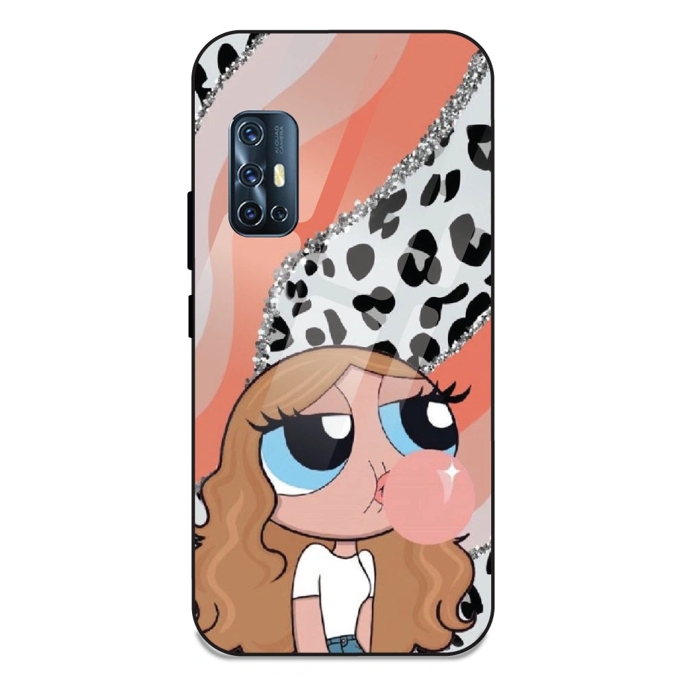 Peach Print Baddie Girl - Glass Case For Vivo V17