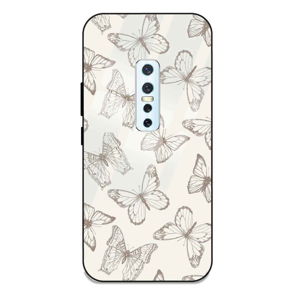 White Butterflies - Glass Case For Vivo V17 Pro