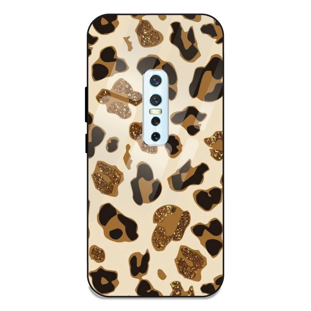 Leopard Glitter Print - Glass Case For Vivo V17 Pro