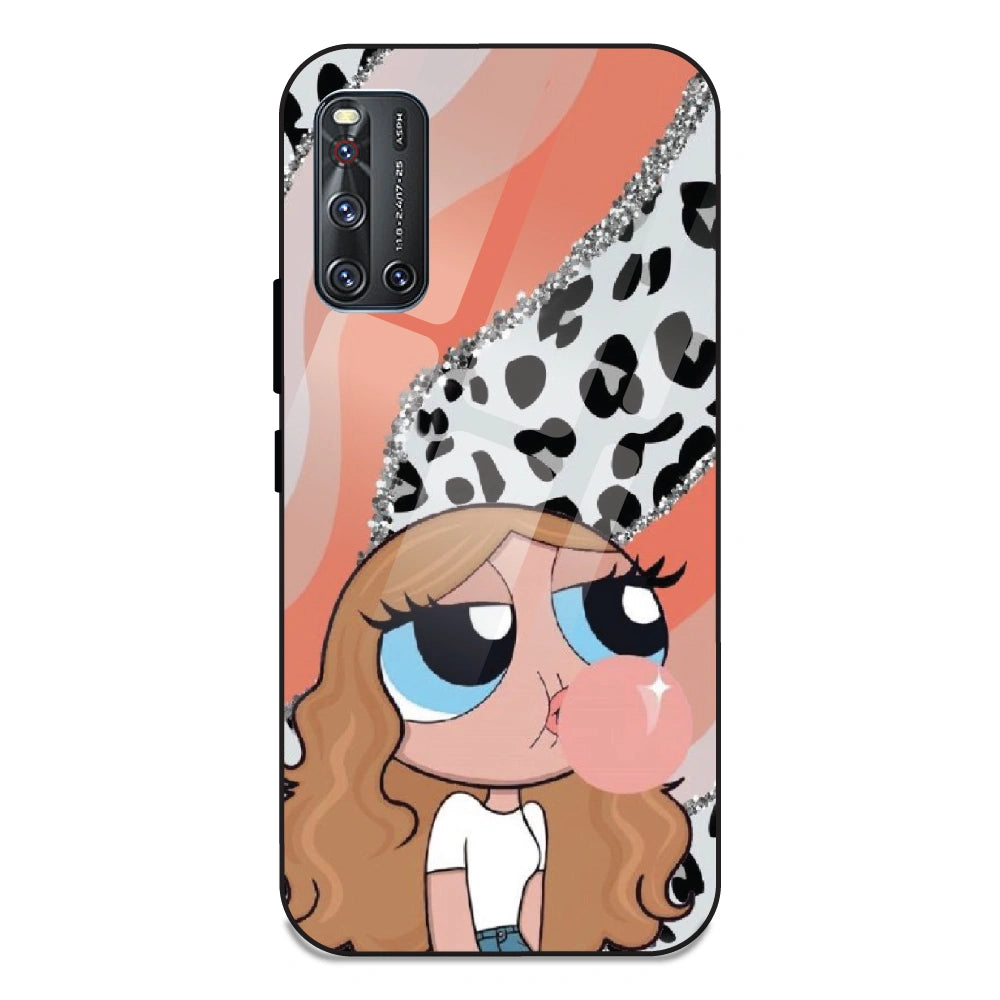 Peach Print Baddie Girl - Glass Case For Vivo V19