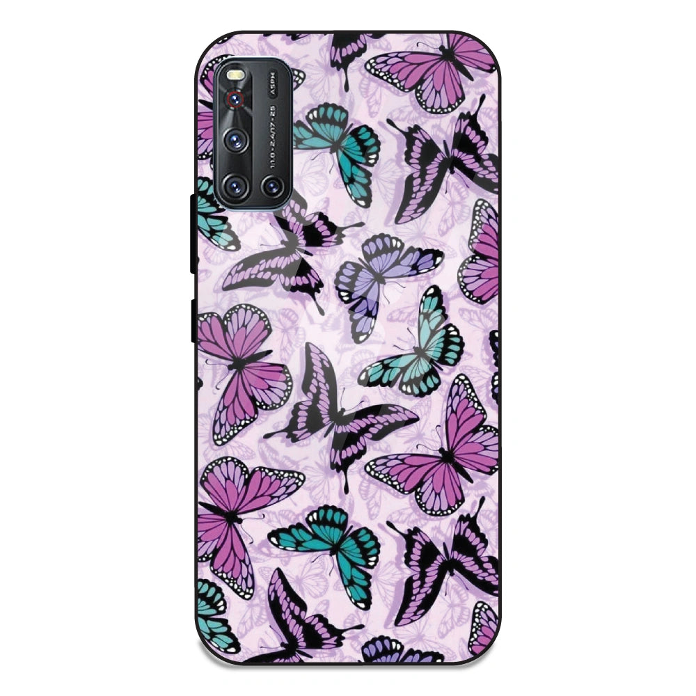 Purple Butterflies - Glass Case For Vivo V19