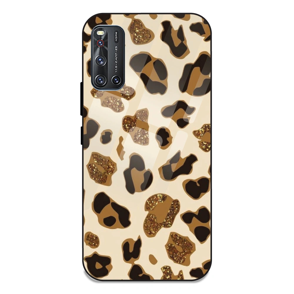 Leopard Glitter Print - Glass Case For Vivo V19
