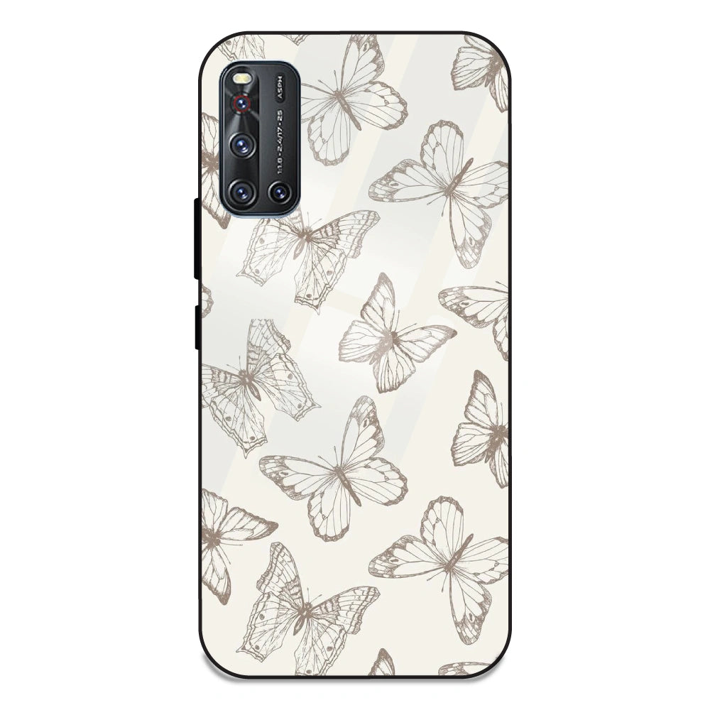 White Butterflies - Glass Case For Vivo V19