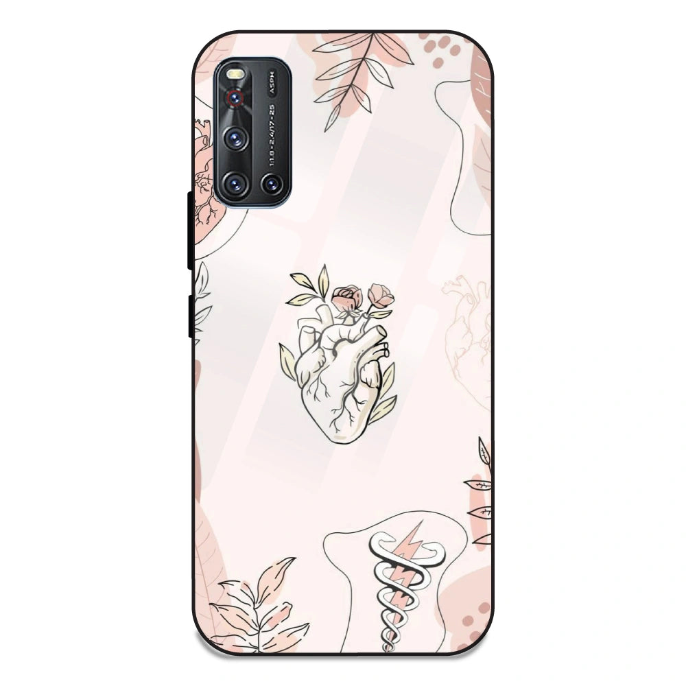 Heart And Flowers - Glass Case For Vivo V19
