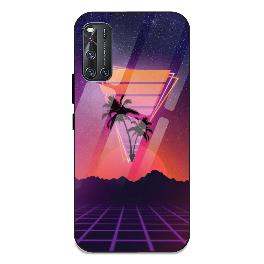 Sunset Grid Synthwave - Glass Case For Vivo V19
