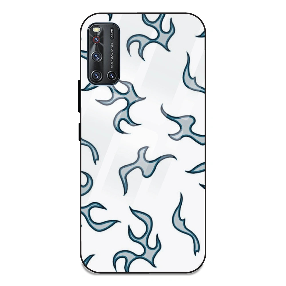 White And Blue Flames - Glass Case For Vivo V19