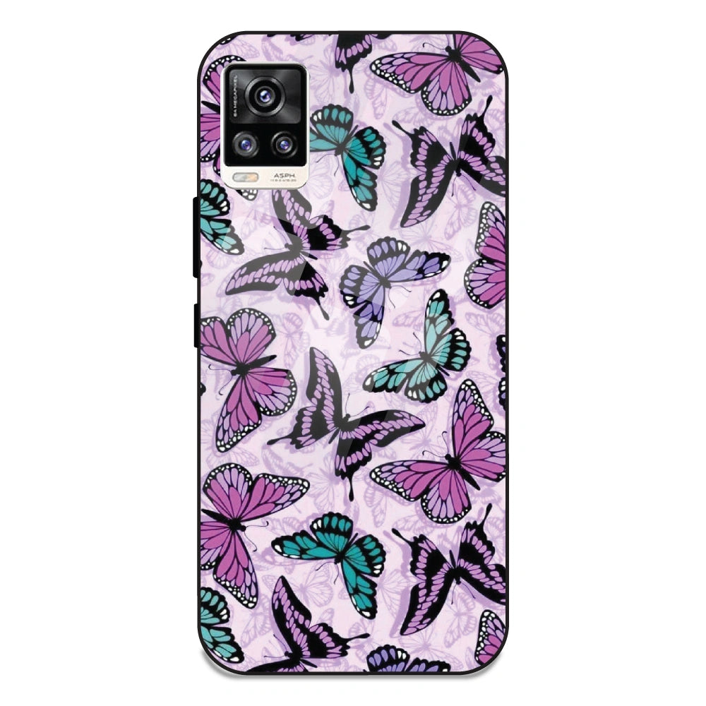 Purple Butterflies - Glass Case For Vivo V20