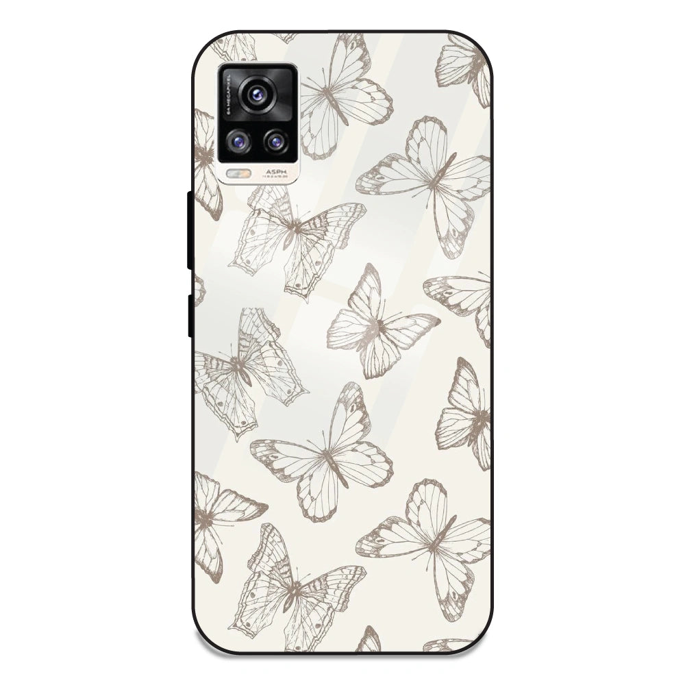 White Butterflies - Glass Case For Vivo V20