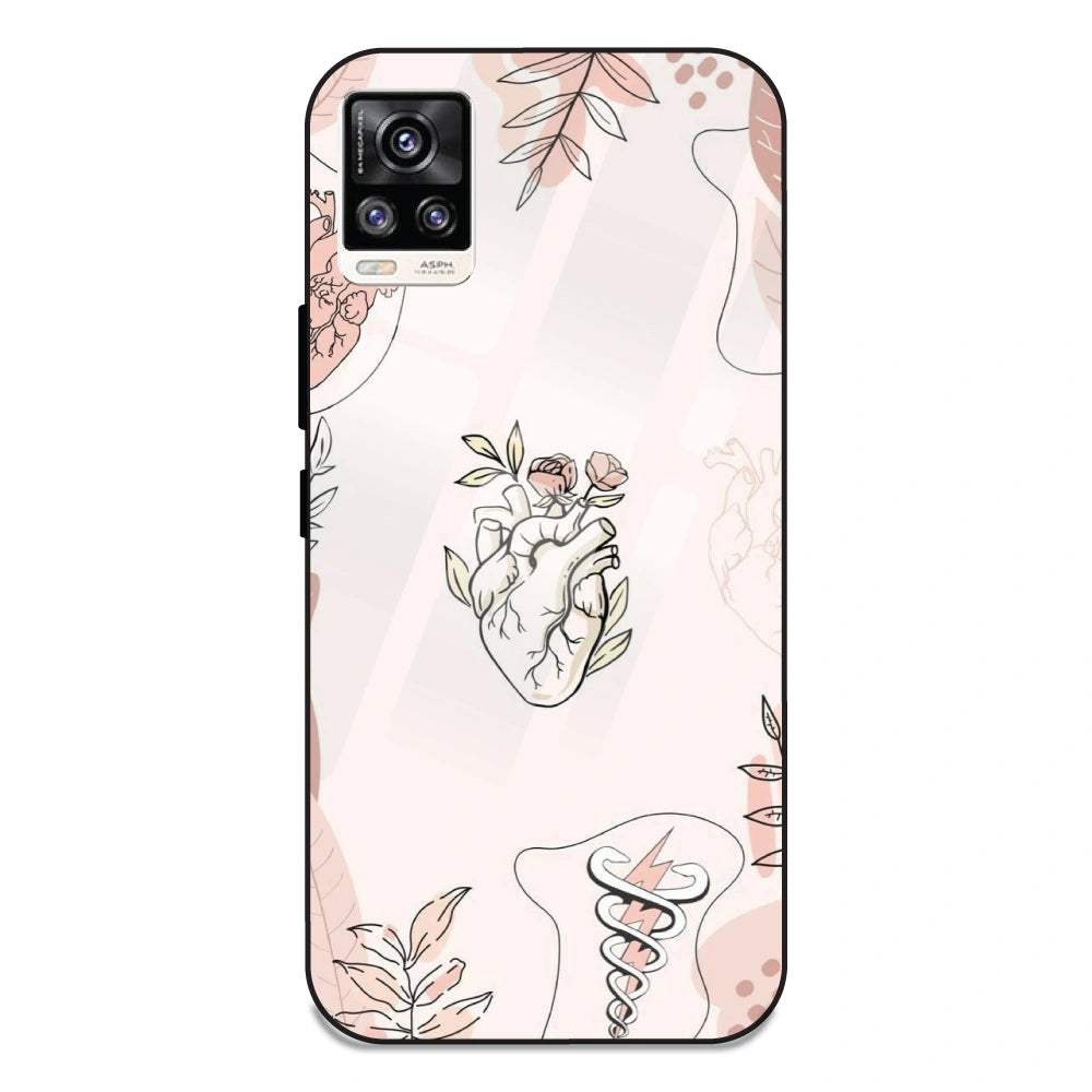 Heart And Flowers - Glass Case For Vivo V20