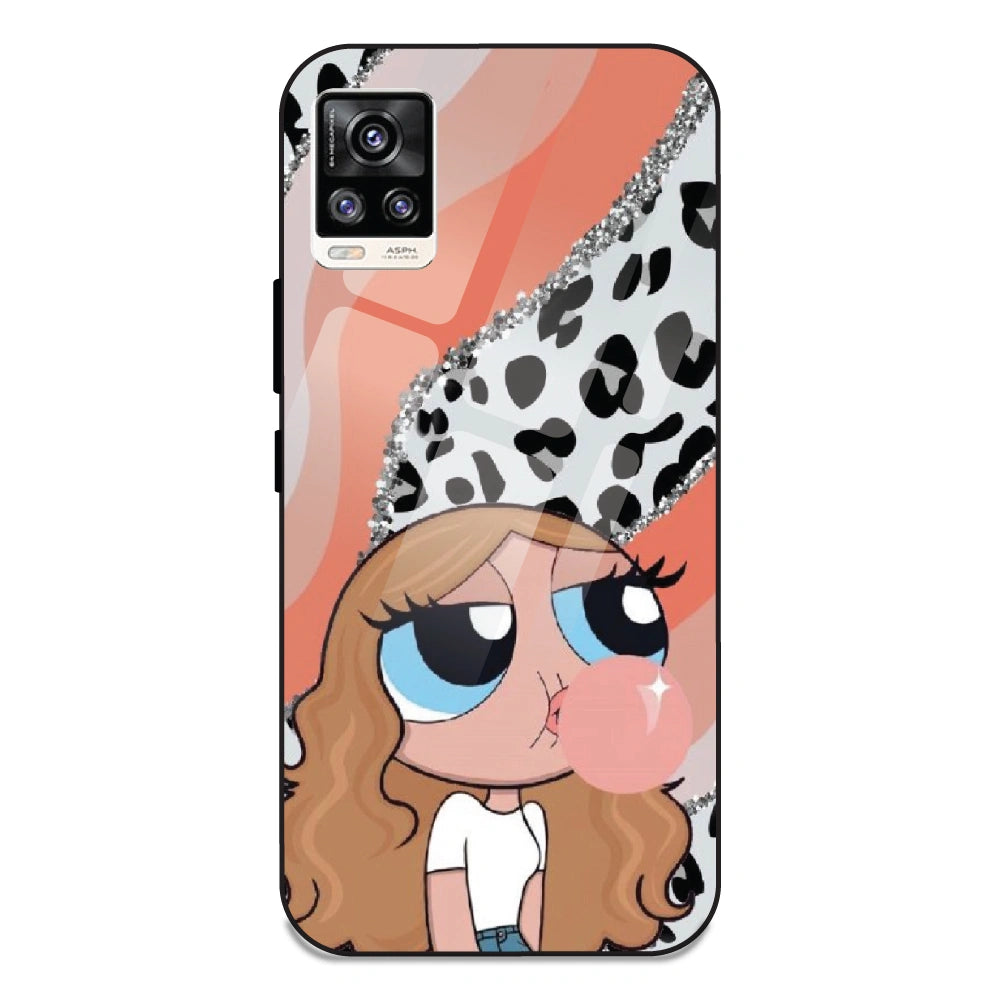 Peach Print Baddie Girl - Glass Case For Vivo V20