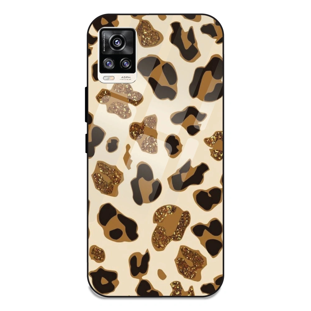 Leopard Glitter Print - Glass Case For Vivo V20