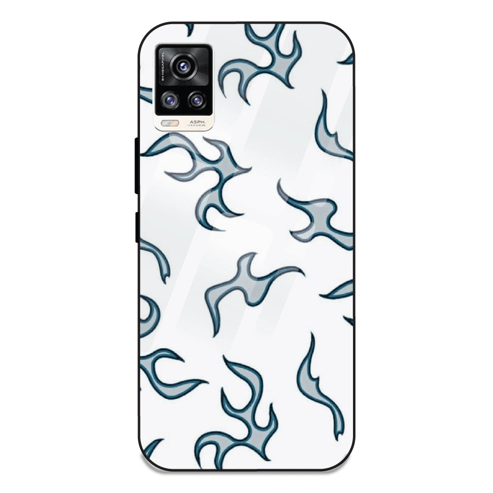 White And Blue Flames - Glass Case For Vivo V20